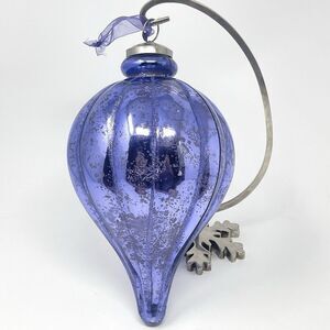 Huge Kugel Style Christmas Ornament 10” Periwinkle Blue Purple Glass Glitter